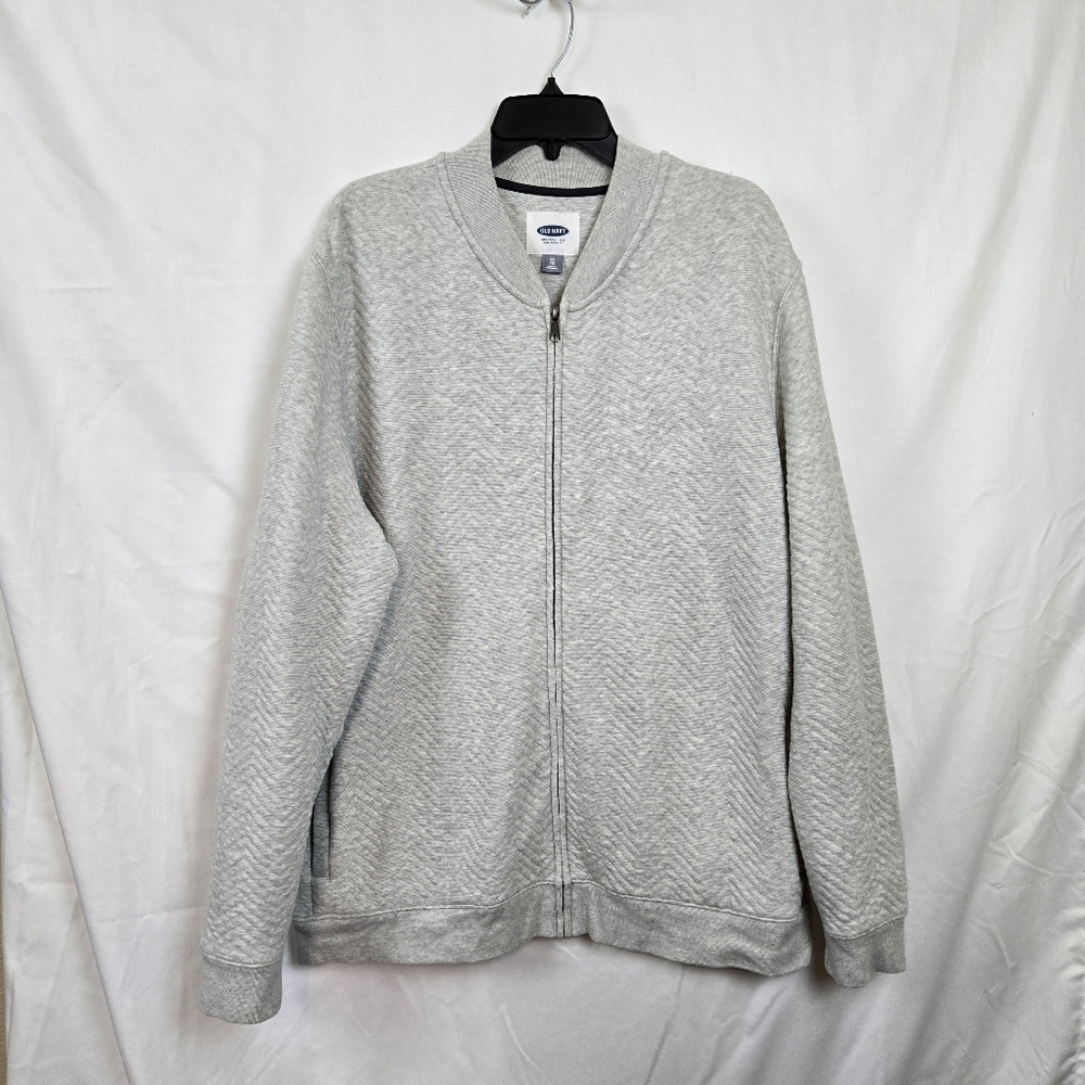 Old Navy Men's‎ Heathered Light Gray Quilted Full Zip Casual Bomber Jacket XL